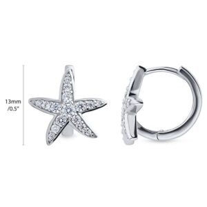 BERRICLE Sterling Silver Starfish Cubic Zirconia CZ Small Fashion Hoop Huggie Earrings for Women, Rhodium Plated 0.5"