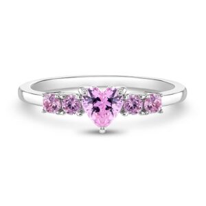 925 Sterling Silver Size 2 Lovely Pink Round & Heart Cubic Zirconia Rings for Infants & Toddlers - Fashionable CZ Ring Bands for Children - Elegant Heart Jewelries for Little Girl's Daily Accessory