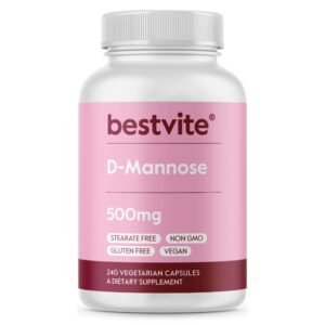 BESTVITE D-Mannose 500mg (240 Vegetarian Capsules) - No Stearates - No Fillers - Vegan - Non GMO - Gluten Free - Corn Free