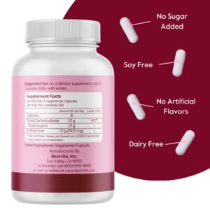 BESTVITE D-Mannose 500mg (240 Vegetarian Capsules) - No Stearates - No Fillers - Vegan - Non GMO - Gluten Free - Corn Free