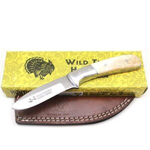 wild turkey handmade collection 7.25" fixed blade hunting knife w/leather sheath (bone)