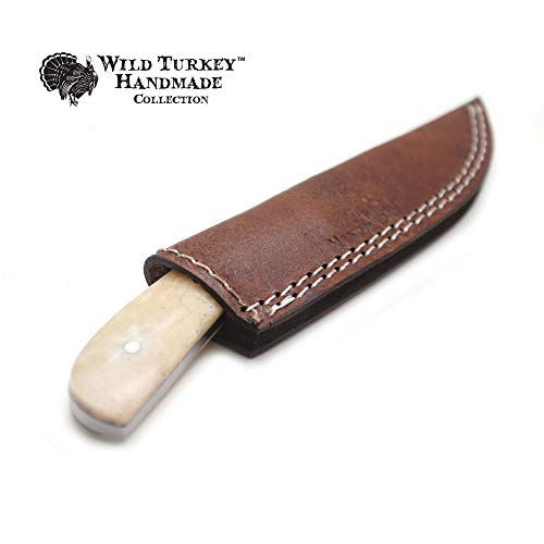 Wild Turkey Handmade Collection 7.25" Fixed Blade Hunting Knife w/Leather Sheath (Bone)