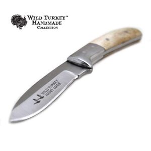 Wild Turkey Handmade Collection 7.25" Fixed Blade Hunting Knife w/Leather Sheath (Bone)