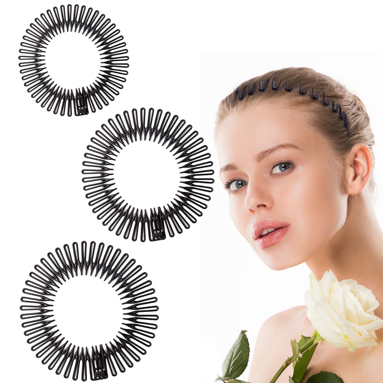 TUISER comb Headband full circle stretch comb 3pcs tooth flexible plastic comb headband clear for women girl