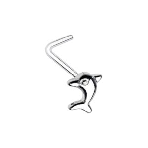 amelia fashion 20 gauge dolphin top l bend nose stud all 316l surgical steel (steel)