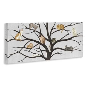 Stupell Industries Cats in The Tree Animal Pet Black Grey Painting, Design by Artist Ziwei Li Wall Art, 10x24, Canvas