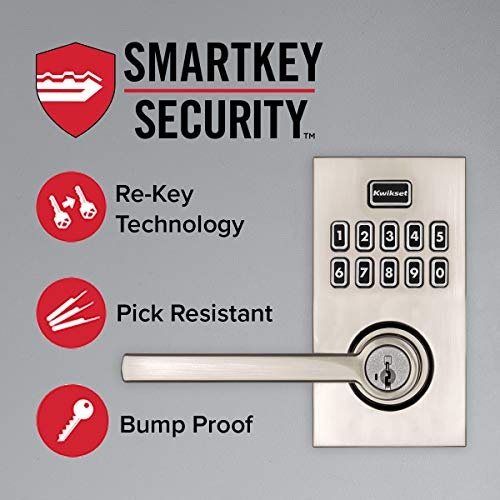 Kwikset 99170-004 SmartCode 917 Keypad Keyless Entry Contemporary Residential Electronic Lever Lock Deadbolt Alternative with Halifax Door Handle and SmartKey Security, Matte Black