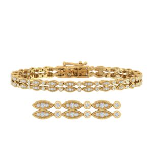 FINEROCK 1 Carat Diamond Vintage Bracelet with Round and Marquise alternate link in 2 rows in 10K Yellow Gold(7.25 Inch)