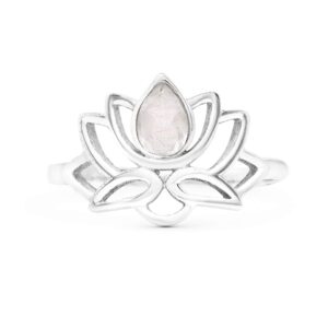 Koral Jewelry Cut Pear Moonstone Lotus Ring 925 Sterling Silver Ethnic Vintage Tribal Gipsy Boho Look (9)