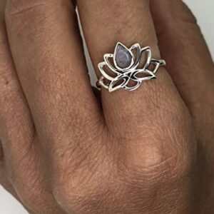 Koral Jewelry Cut Pear Moonstone Lotus Ring 925 Sterling Silver Ethnic Vintage Tribal Gipsy Boho Look (9)