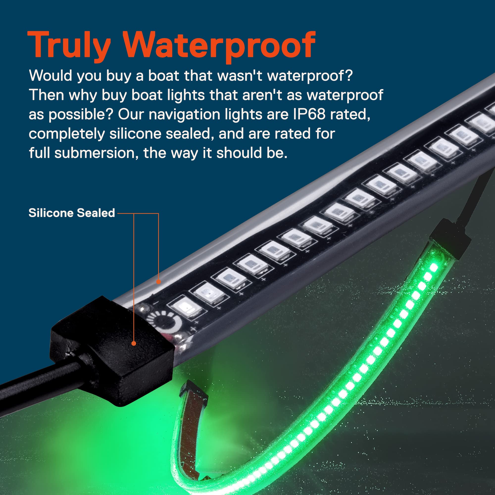 TRUE MODS Red Green LED Marine Navigation Light Strips [66/132 LEDs Per Strip] [Single/Dual Row] [IP68 Waterproof] [Flexible Housing] Bow Light for Kayak Pontoon Bass Fishing