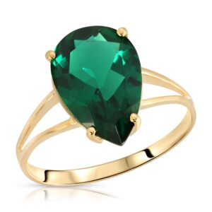 Galaxy Gold GG 3 Carats 14K Solid Yellow Gold Brilliant Pear Cut Emerald Solitaire Ring with Genuine Vibrant Emerald Anniversary Engagement Promise for Her Him Unisex (10.5)