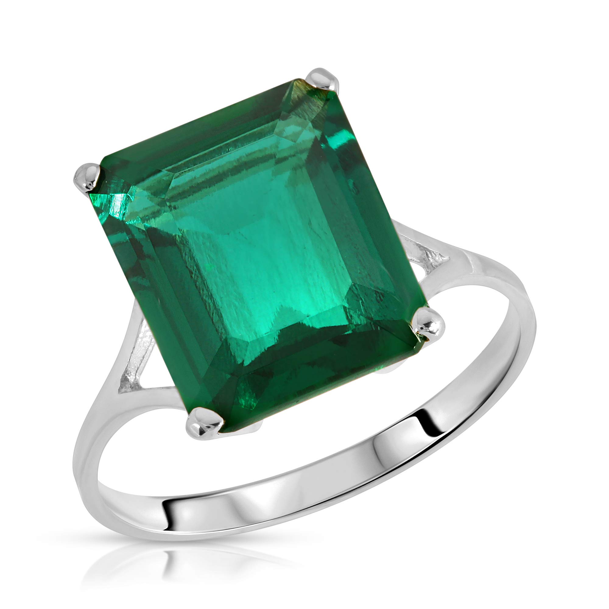 Galaxy Gold GG Stunning 4.50 Carats 14K Solid White Gold Brilliant Emerald Cut Emerald Solitaire Ring with Genuine Vibrant Emerald Octagon Shape (7)