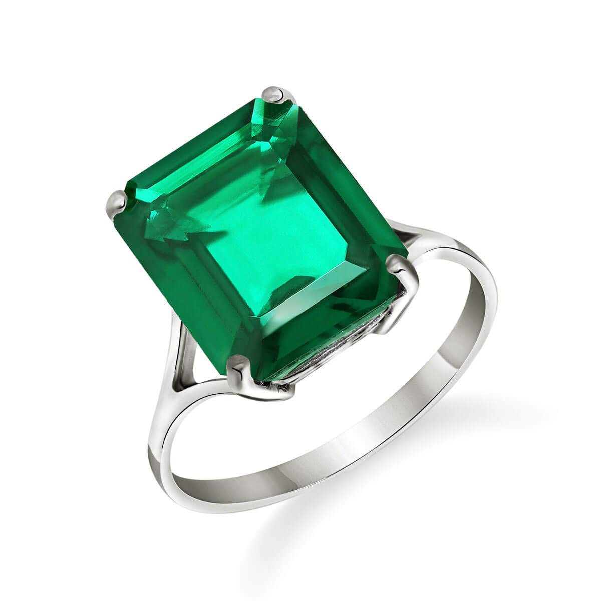 Galaxy Gold GG Stunning 4.50 Carats 14K Solid White Gold Brilliant Emerald Cut Emerald Solitaire Ring with Genuine Vibrant Emerald Octagon Shape (7)