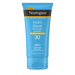 neutrogena hydro boost water gel non-greasy moisturizing sunscreen lotion with broad spectrum spf 30, water-resistant hydrating sunscreen lotion, 5 fl. oz