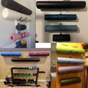 Yoga Mat Storage Foam Rollers Rack Rolled Bath Towels Holder Shelf - Solid Quality Wall Mountable for Bathroom Yoga room Yoga Massage Muscle Roller Exercise Mat, Adjustable Size,Up to 20Lbs - （2 Pack）