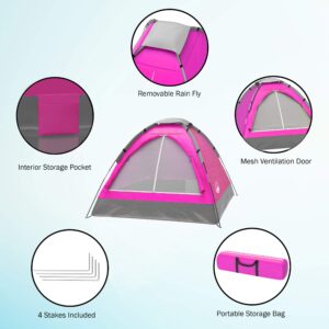 2 Person Dome Tent- Rain Fly & Carry Bag- Easy Set Up-Great for Camping, Backpacking, Hiking & Outdoor Music Festivals by Wakeman Outdoors (Pink), 2 person