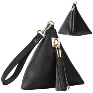 Women Leather Clutch Wallet Triangle Wristlet Purse with Wrist Strap