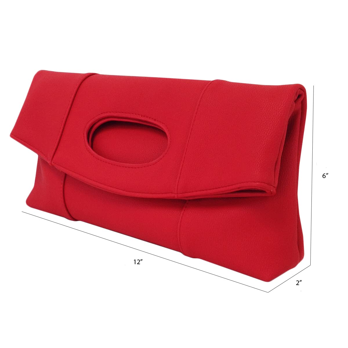 Synthetic Leather Fold Over Clutch (RED)