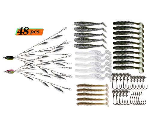 5 Arms Alabama Umbrella Rig Fishing Ultralight Tripod Bass Lures Bait Kit Junior Ultralight Willow Blade Multi-Lure Rig (12 blade kit (48pcs))