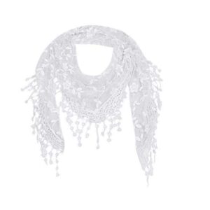 cotchear lace scarf floral crochet lightweight tassel sheer wrap scarves shawl (white)