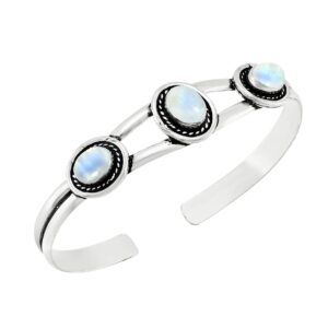 4.40 Cts Moonstone Bangle For Women Silver Overlay Handmade Vintage Boho Style Jewelry Mother's Day Gifts For Mom Wife