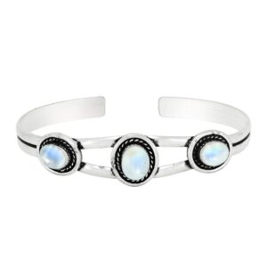 4.40 Cts Moonstone Bangle For Women Silver Overlay Handmade Vintage Boho Style Jewelry Mother's Day Gifts For Mom Wife