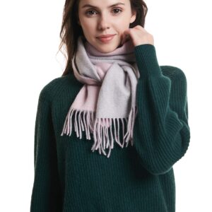 EURKEA 100% Cashmere 2023 Winter Collection, Women Fringed Edges Scarf, Gift Ready, Colors Available in Solid/Plaid/2-Tone, Pink and Light Grey, Free Size