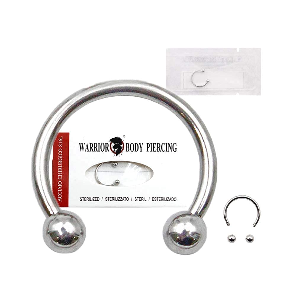 WARRIOR Piercing Horseshoe Surgical Steel 316L Circular/Curved Barbell 8 mm for Septum Earring Nose Body Piercing 16G(1.2mm) with Two 3mm Balls PYS-001