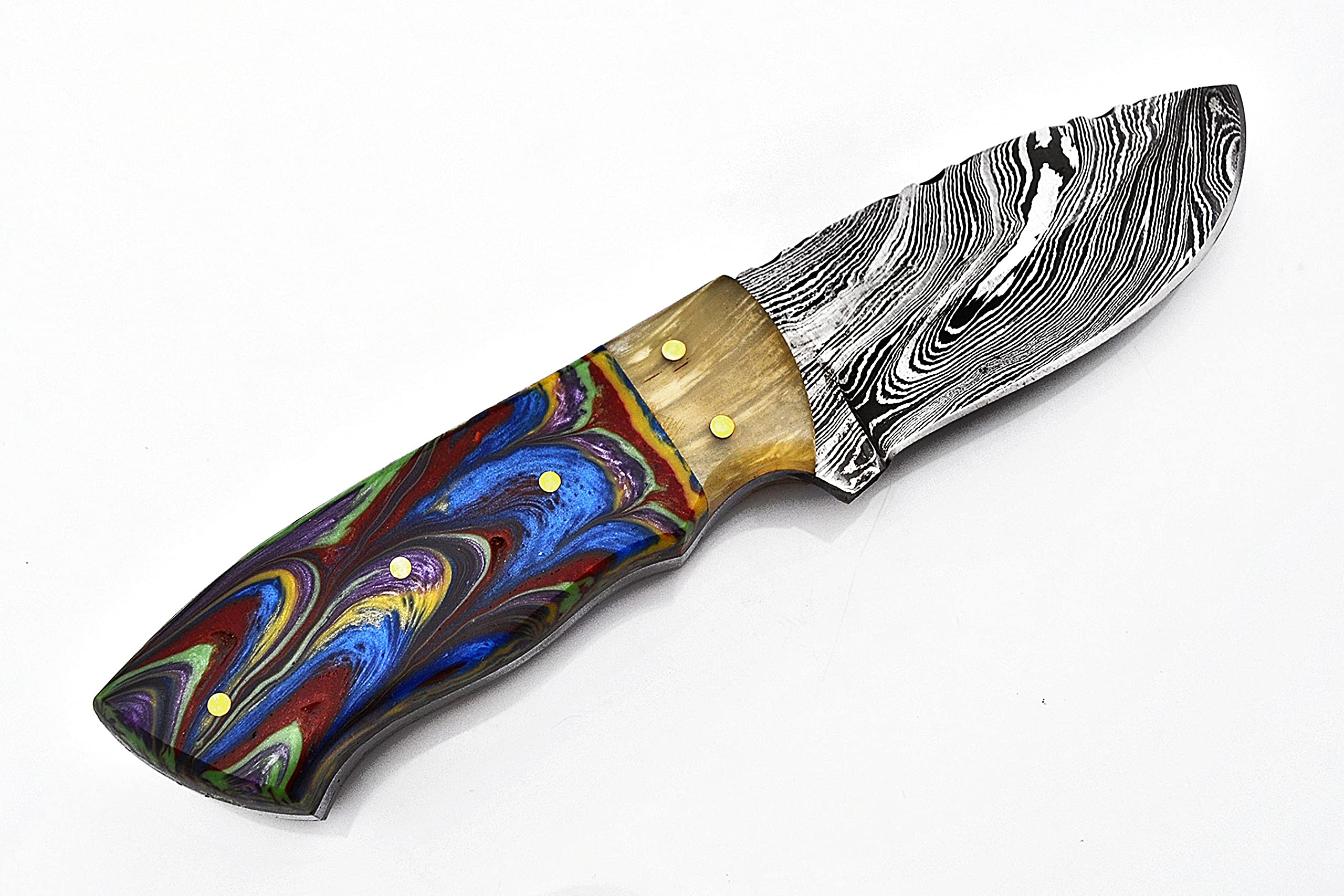 Smart & Sharp Custom Handmade Damascus Steel Hunting Knife/Skinning Knife AA-17216, 17217, 17218, 17219, 17220 and 17221 (Multi Color Resin)