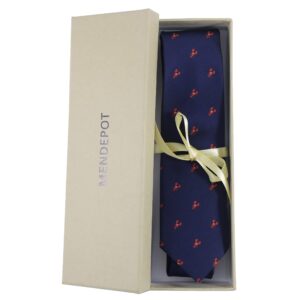 MENDEPOT Red Lobster Pattern Necktie With Gift Box Red Color Lobster Navy Tie