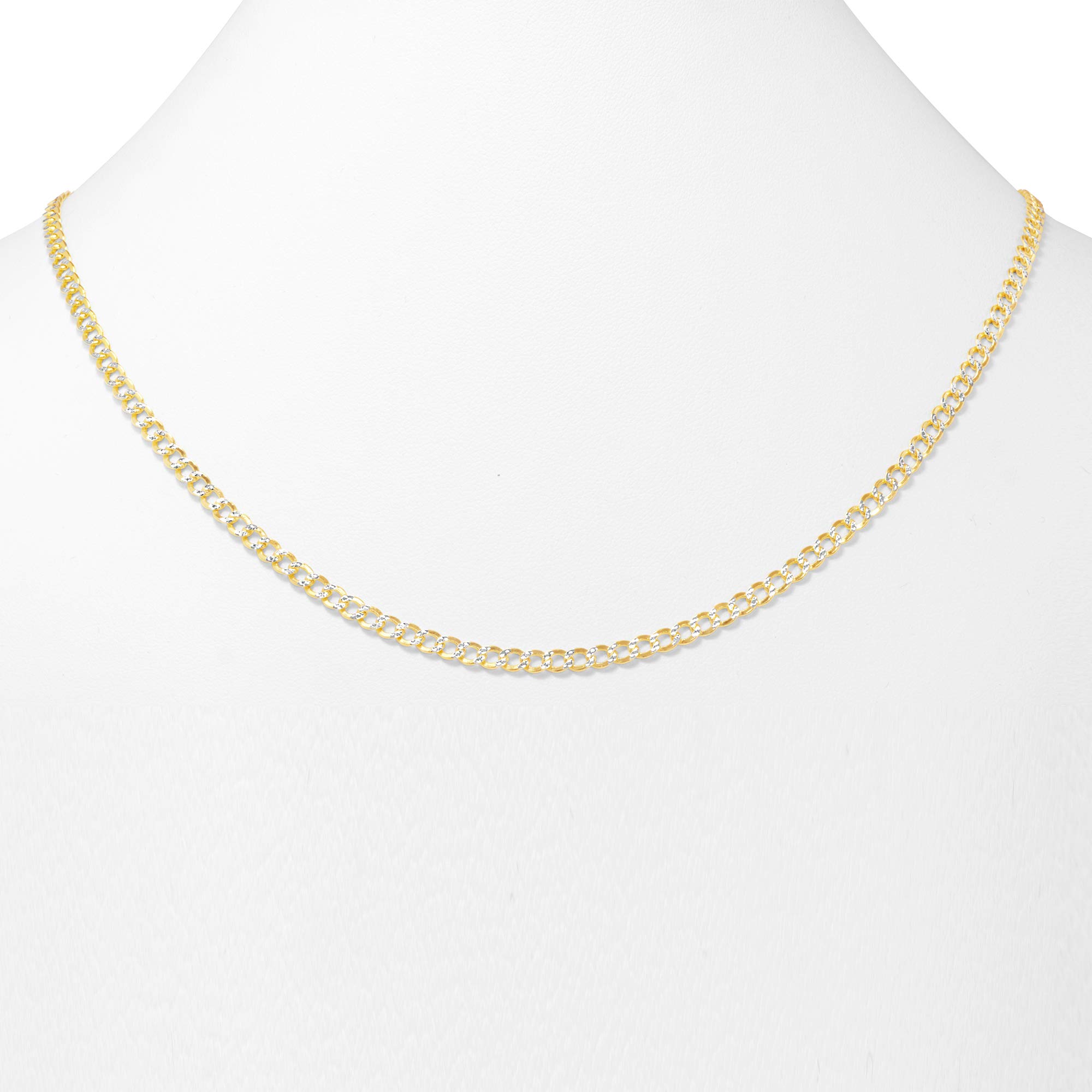 Nuragold 10k Yellow Gold 3.5mm Cuban Chain Curb Link Diamond Cut Pave Two Tone Pendant Necklace, Mens Womens Jewelry 16" 18" 20" 22" 24" 26" 28" 30"