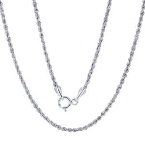 nuragold 14k white gold dainty 1.5mm rope chain diamond cut womens mens pendant necklace, 14" 16" 18" 20" 22" 24" 26"