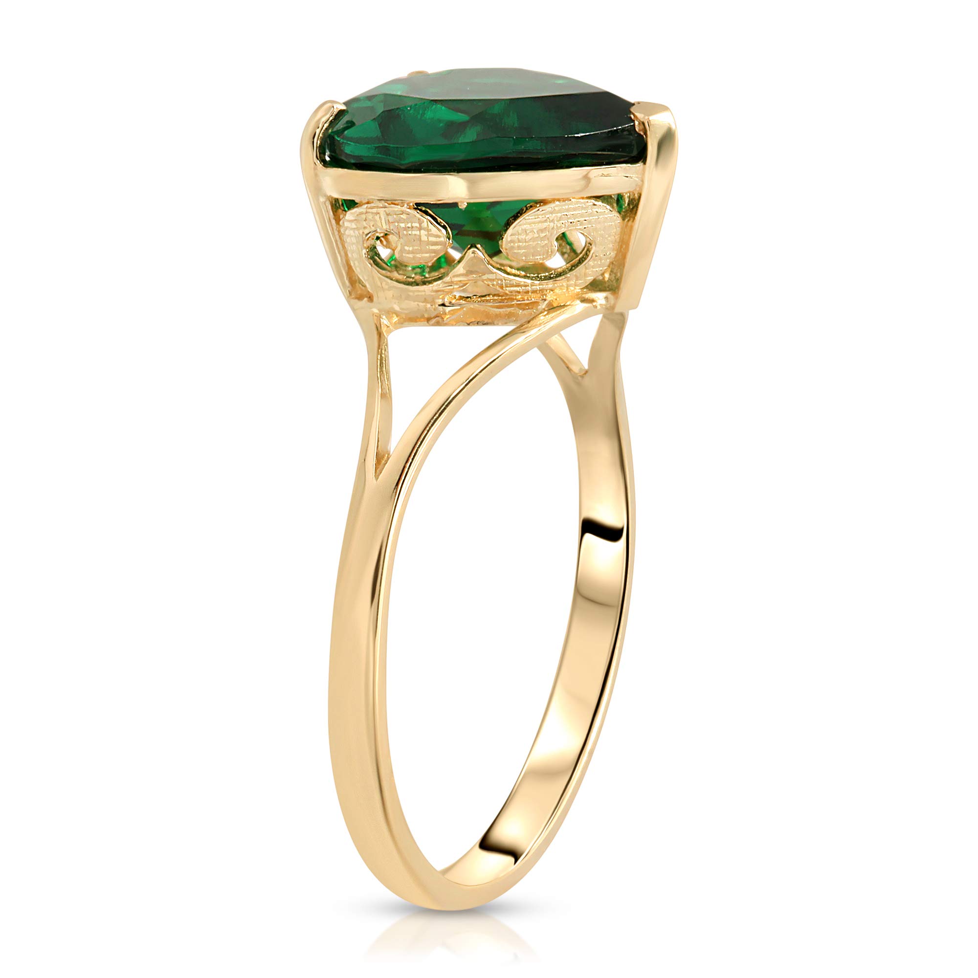 Galaxy Gold GG 2.75 Carats 14K Solid Yellow Gold Brilliant Heart Cut Shape Emerald Solitaire Cathedral Ring with Genuine Vibrant Emerald Heart Shape (10)