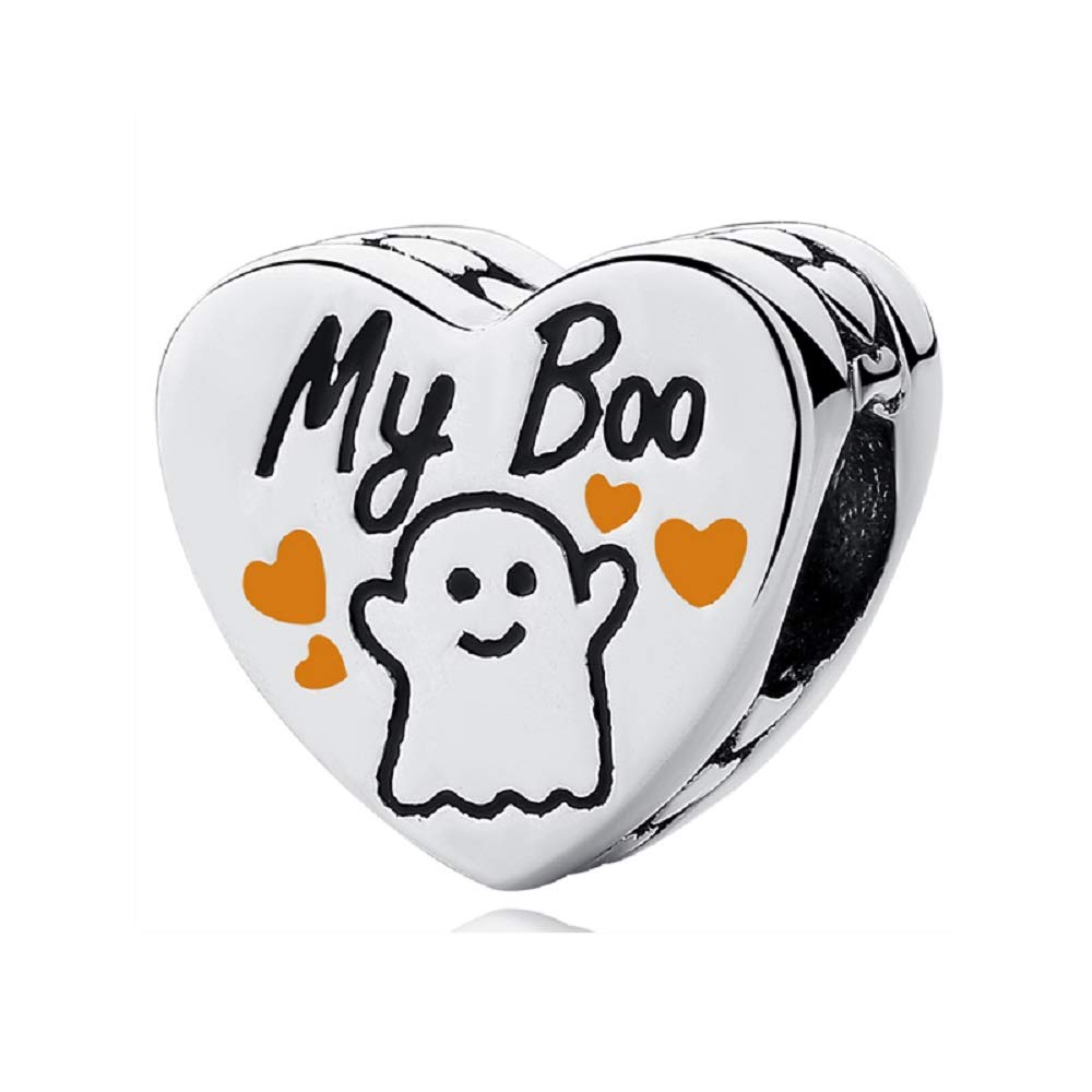 EVESCITY 925 Silver My Boo Cute Ghost Halloween Fashion Sterling Charm Bead Pendant For Charms Bracelets ♥ Best Jewelry Gifts for Her Holiday Halloween Fall Autumn ♥