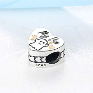 EVESCITY 925 Silver My Boo Cute Ghost Halloween Fashion Sterling Charm Bead Pendant For Charms Bracelets ♥ Best Jewelry Gifts for Her Holiday Halloween Fall Autumn ♥