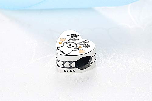 EVESCITY 925 Silver My Boo Cute Ghost Halloween Fashion Sterling Charm Bead Pendant For Charms Bracelets ♥ Best Jewelry Gifts for Her Holiday Halloween Fall Autumn ♥