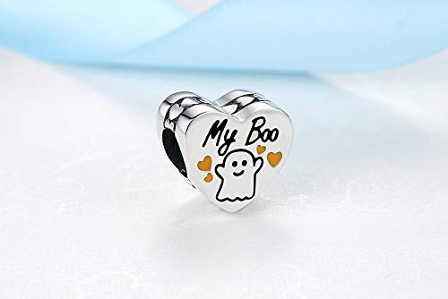 EVESCITY 925 Silver My Boo Cute Ghost Halloween Fashion Sterling Charm Bead Pendant For Charms Bracelets ♥ Best Jewelry Gifts for Her Holiday Halloween Fall Autumn ♥