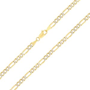 Nuragold 10k Yellow Gold Solid 5mm Figaro Chain Link Diamond Cut Pave Two Tone Bracelet, Mens Womens Jewelry 7" 7.5" 8" 8.5" 9"