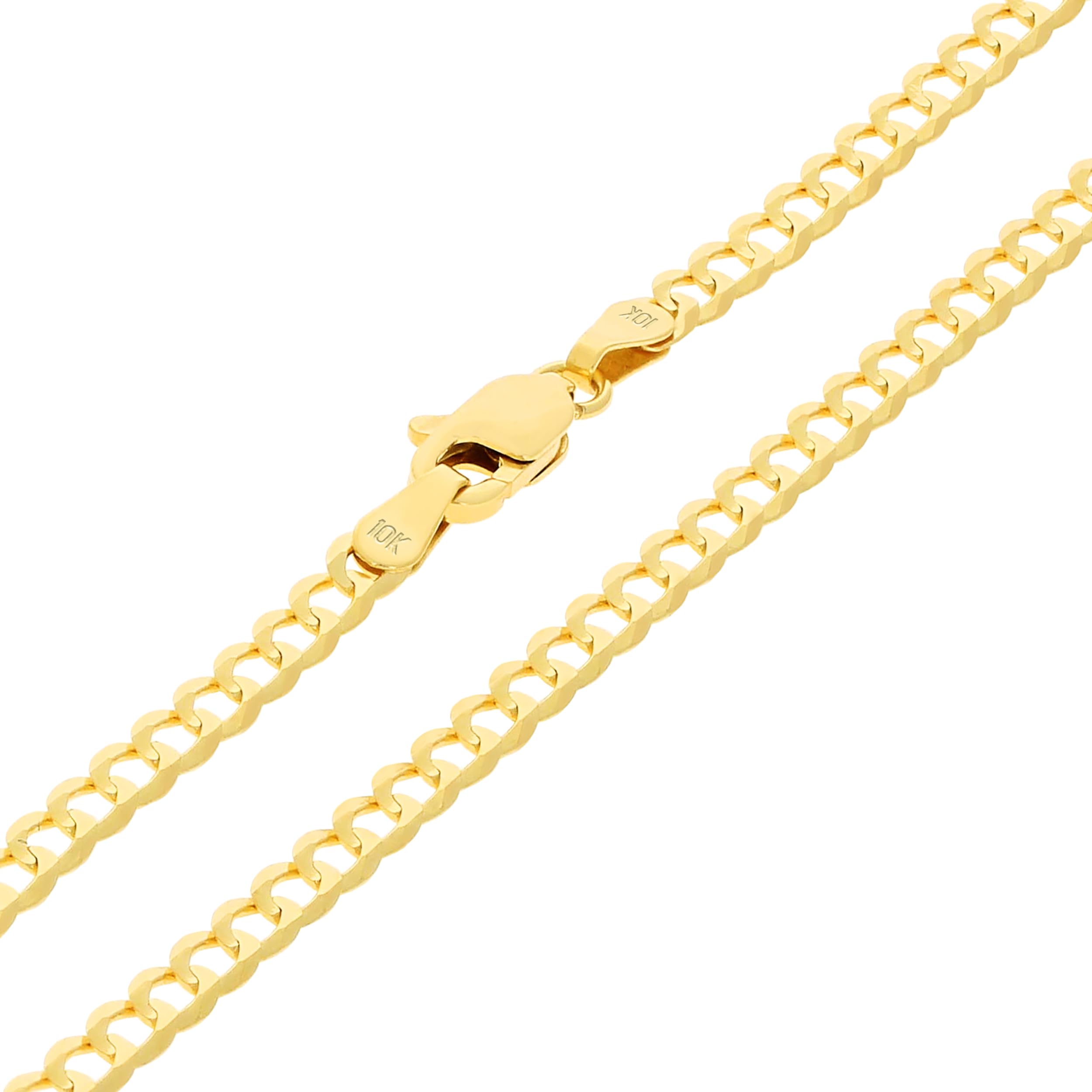 Nuragold 10k Yellow Gold 3mm Solid Cuban Curb Link Chain Pendant Necklace, Mens Womens Jewelry 16" 18" 20" 22" 24" 26" 28" 30"