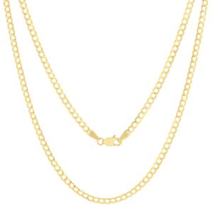 Nuragold 10k Yellow Gold 3mm Solid Cuban Curb Link Chain Pendant Necklace, Mens Womens Jewelry 16" 18" 20" 22" 24" 26" 28" 30"