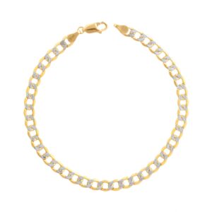 nuragold 10k yellow gold 5.5mm cuban chain curb link diamond cut pave two tone bracelet, mens womens jewelry 7" 7.5" 8" 8.5" 9"