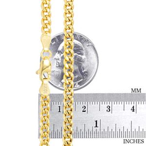 Nuragold 10k Yellow Gold 3.5mm Solid Miami Cuban Link Chain Pendant Necklace, Mens Womens Jewelry 16" 18"" 20" 22" 24" 26" 28" 30"