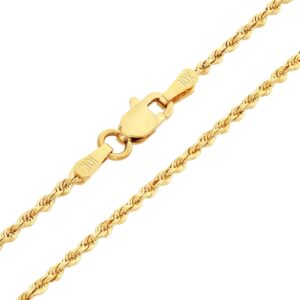 nuragold 10k yellow gold 2mm rope chain pendant necklace, womens mens jewelry 16" 18" 20" 22" 24"