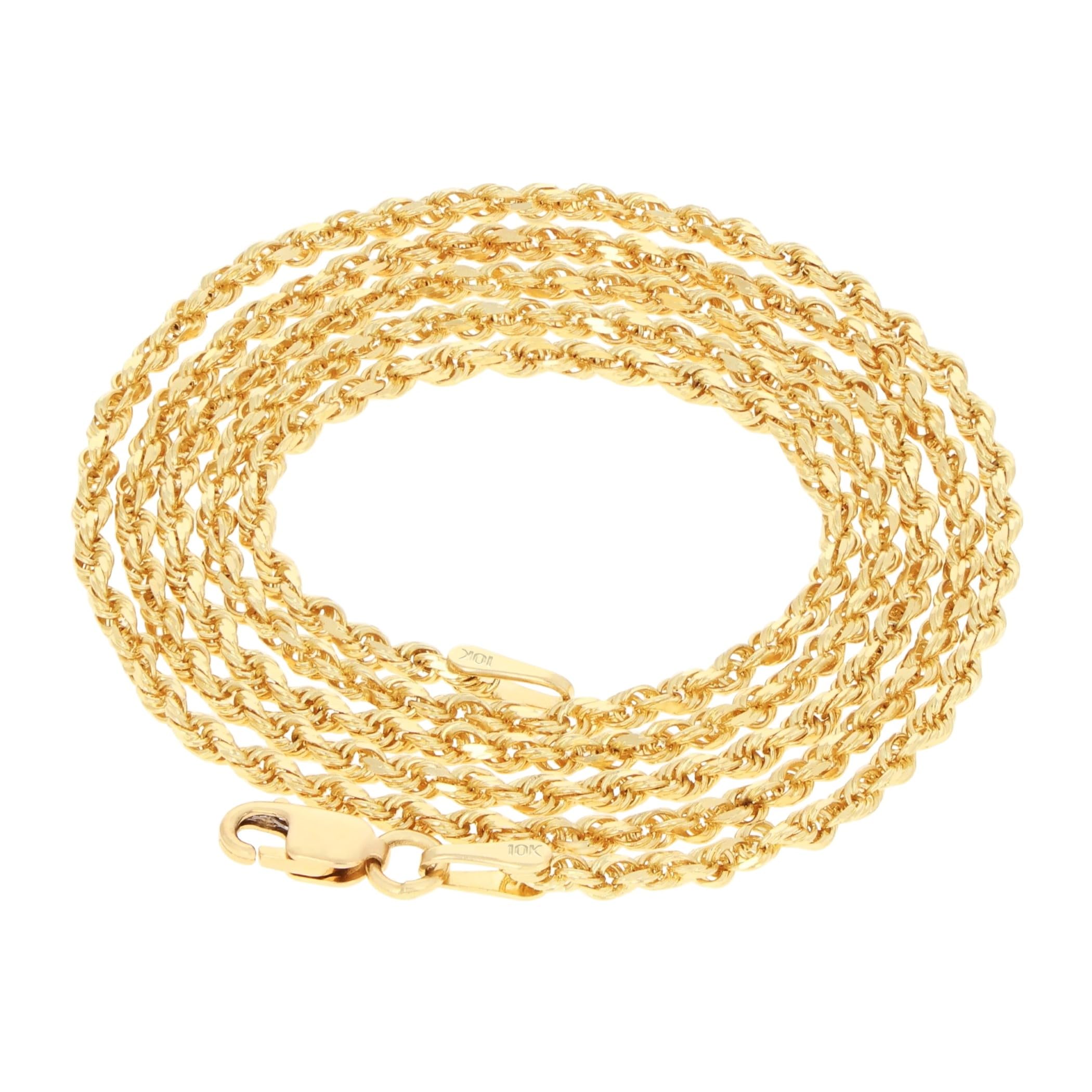 Nuragold 10k Yellow Gold 2mm Rope Chain Pendant Necklace, Womens Mens Jewelry 16" 18" 20" 22" 24"