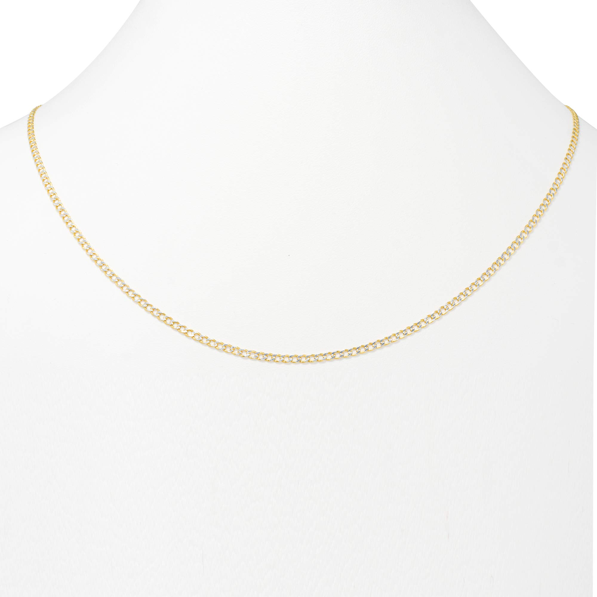 Nuragold 10k Yellow Gold 2.5mm Cuban Chain Curb Link Diamond Cut Pave Two Tone Pendant Necklace, Mens Womens Jewelry 16" 18" 20" 22" 24" 26"