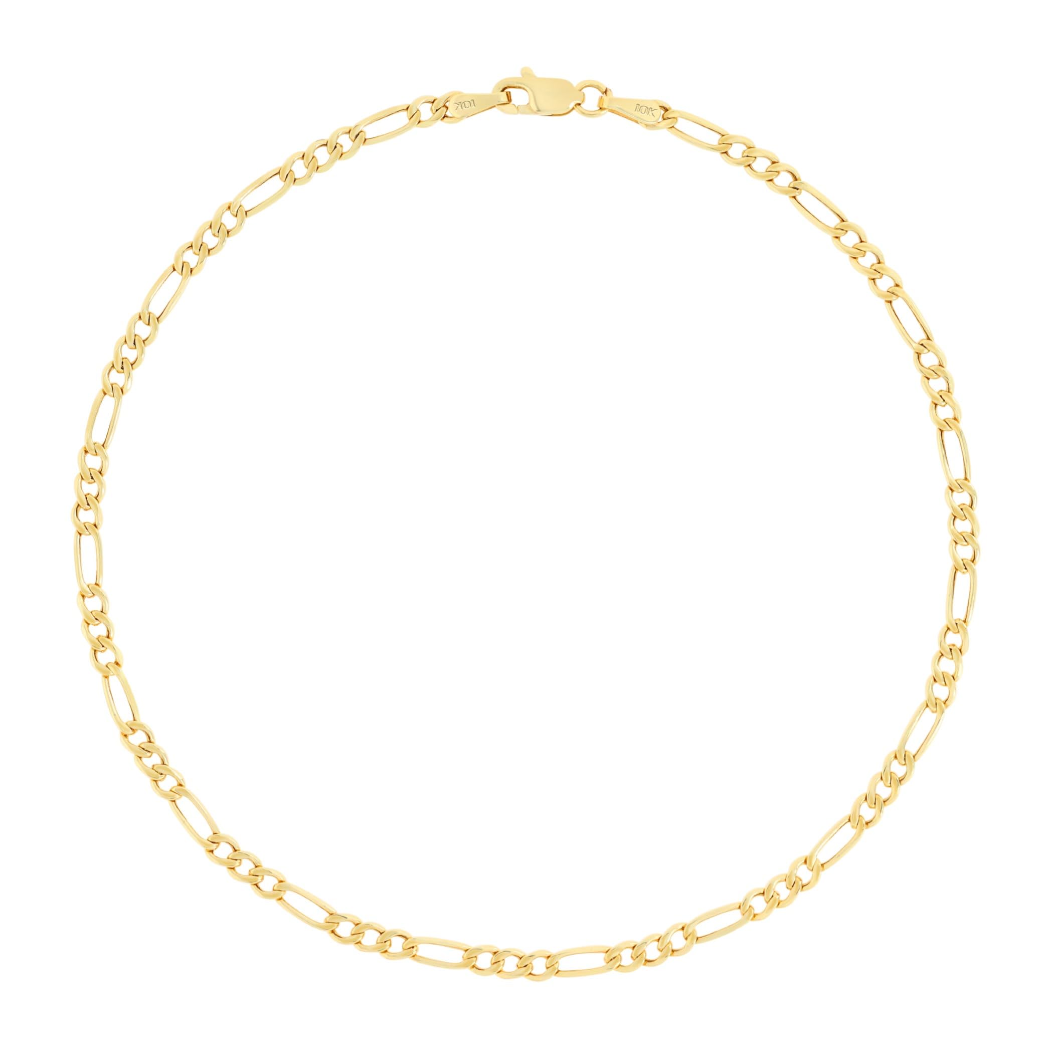 Nuragold 10k Yellow Gold 2.5mm Figaro Chain Link Bracelet or Anklet, Mens Womens Jewelry 7" 7.5" 8" 8.5" 9"