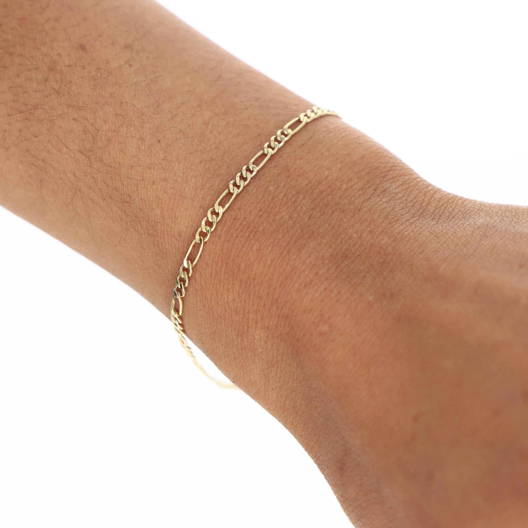 Nuragold 10k Yellow Gold 2.5mm Figaro Chain Link Bracelet or Anklet, Mens Womens Jewelry 7" 7.5" 8" 8.5" 9"