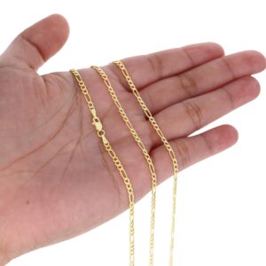 Nuragold 10k Yellow Gold 2.5mm Figaro Chain Link Bracelet or Anklet, Mens Womens Jewelry 7" 7.5" 8" 8.5" 9"