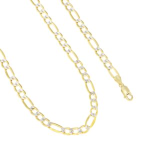 Nuragold 10k Yellow Gold 5.5mm Figaro Chain Link Diamond Cut Pave Two Tone Bracelet, Mens Womens Jewelry 7" 7.5" 8" 8.5" 9"